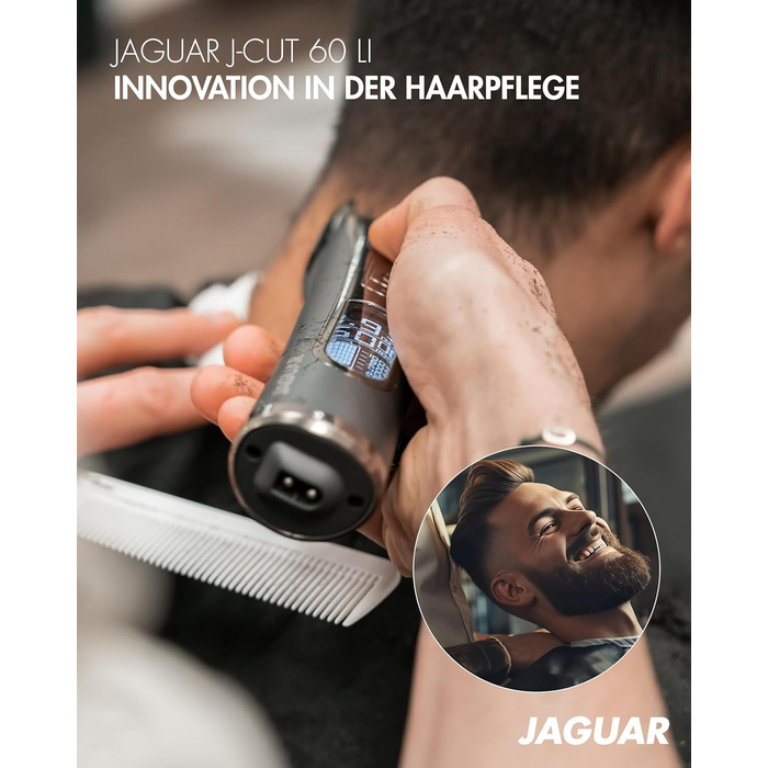 Професійна машинка для стрижки волосся JAGUAR J-CUT 60 Li Silver, акумуляторна та мережева, насадки, LED-дисплей