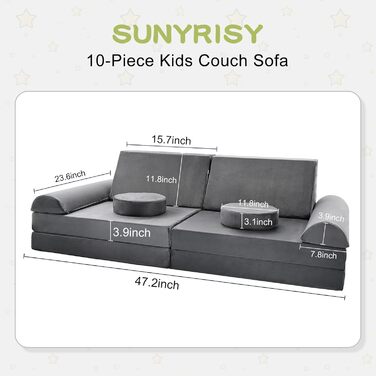 Дитяче м'яке диван-конструктор SUNYRISY Funzy 10 елементів, сірий. Модульний диван-конструктор для дитячої кімнати, зручна кутова зона, виготовлений з пінопласту.