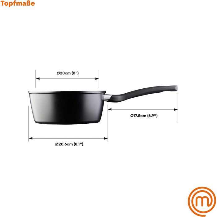 Каструля MasterChef з антипригарним покриттям та скляною кришкою, 20 см, алюмінієва, індукційна, універсальна для всіх типів плит, чорна, для супу та макаронів, колекція Aluminum Essentials