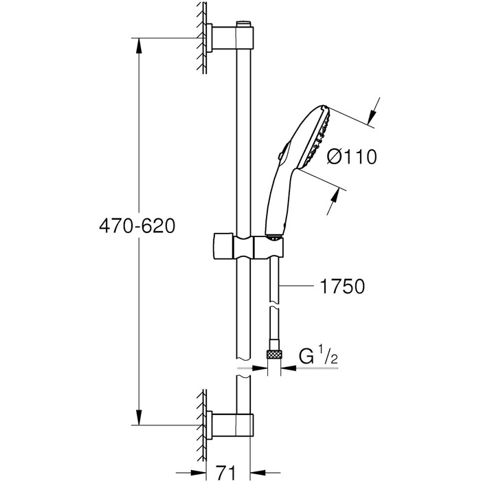 Набір душової кабіни GROHE Vitalio 110, 60 см, хром, 14 л/хв, 2 струмені