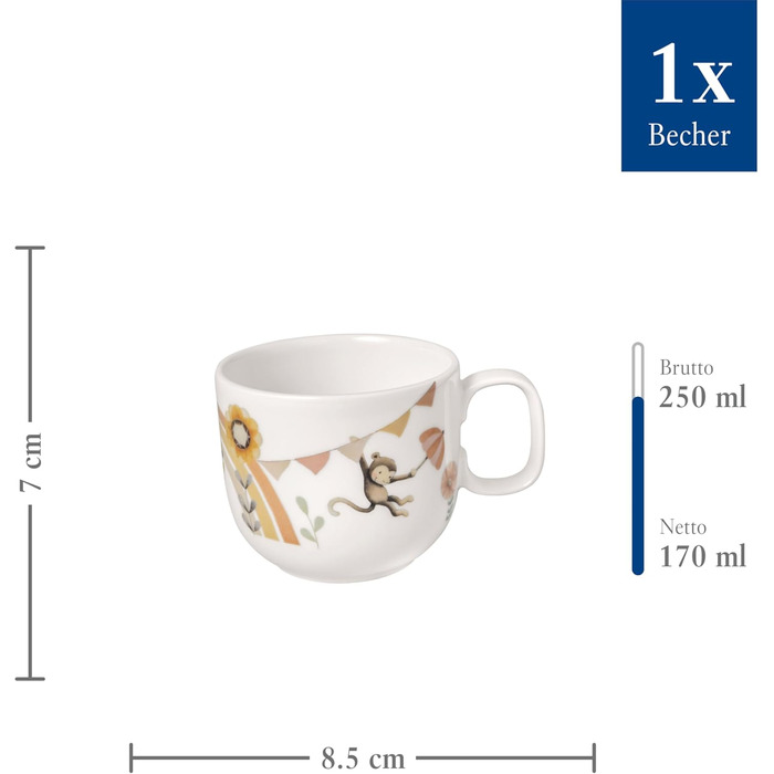 Дитячий набір посуду Villeroy & Boch Boho Kids 'Roar like a lion' (7 предметів), з нержавіючої сталі, для дітей, з мотивом лева та мавпи, преміум-посуд, миється в посудомийній машині, безпечний у мікрохвильовці