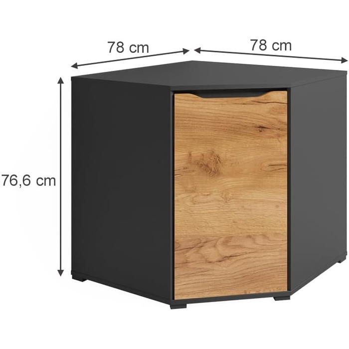 Комод Vicco Ruben антрацит/дуб Голдкрафт, 78x77,6 см, з дверцятами