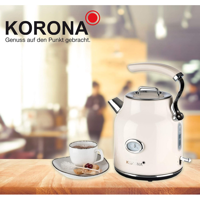 Електрочайник Korona 20666 ретро, 1,7 л, 2200 Вт, кремовий, з термометром, фільтр від накипу, для чаю та кави