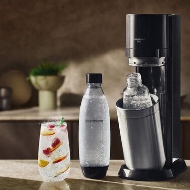 Сифон для газування води SodaStream Duo, з пластиковою пляшкою 1 л (BPA-free), скляним графином 1 л та циліндром CO2 на 60 л (швидке підключення), чорний