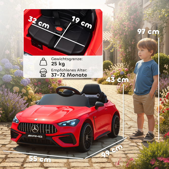 Електромобіль для дітей Kinder, дизайн Mercedes-Benz, двигун 12V, пульт дистанційного керування, світлодіодні фари, музика, для дітей віком 3-6 років, червоний