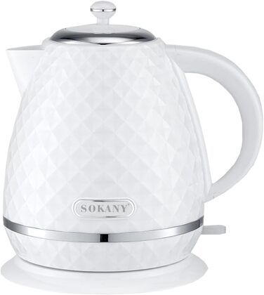 Електрочайник SOKANY SK-1032 2200 Вт, 1,7 л, білий, знімний фільтр від накипу, авто-вимкнення, індикатор рівня води, обертається на 360°, чайник для води та чаю