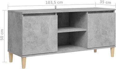 Тумба під телевізор vidaXL з масивними ніжками, бетонно-сіра, 103,5x35x50 см – низька тумба для вітальні, ТВ-меблі, комод для HiFi-апаратури