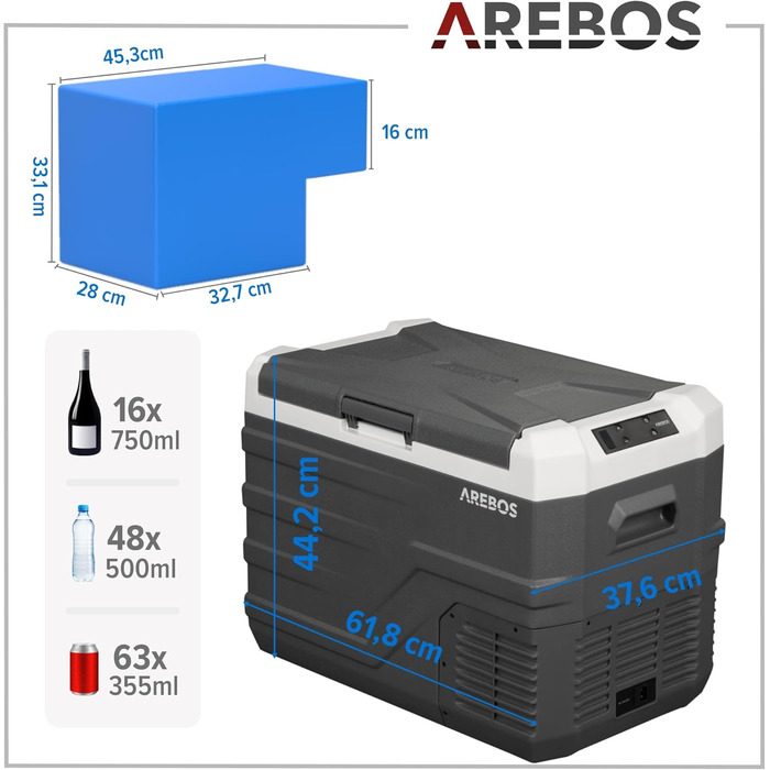Автомобільний компресор-холодильник Arebos 35л з Wi-Fi та USB: електрохолодильник для авто, кемпінгу, вантажівки (-20°C, 12/24V/230V)