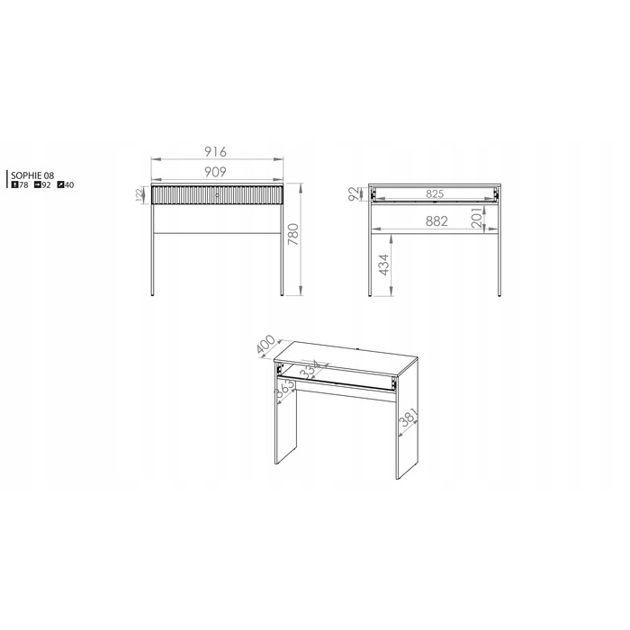 Туалетний столик ML Meble, відтінки бежевого, матовий, 92 x 78 x 40 см