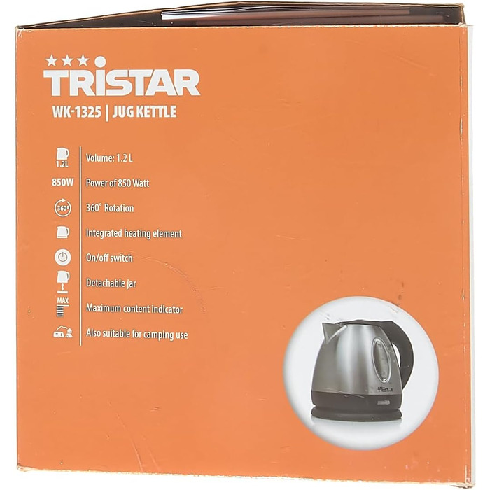 Електрочайник Tristar WK-1325, 1,2 л, 850 Вт, для кемпінгу