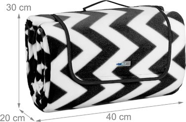 Пікнік-ковдра Relaxdays XXL 200x300 см, водонепроникна, ізольована, флісова, з ручкою для перенесення, чорна-біла