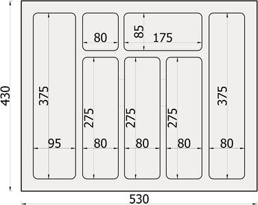 Sossai® лоток для столових приборів Divio для шухляд 60 см, антрацитовий, 53x43 см, 7 відділень, органайзер для кухні, можна обрізати