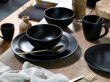 CreaTable Magic Black набір посуду 8 предметів з кам'яної кераміки, сервірувальний комплект, підходить для посудомийної машини та мікрохвильовки, вироблено в Португалії