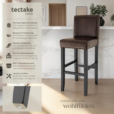 Барний стілець tectake® з підніжкою, 2 шт. в наборі, дерево та штучна шкіра, 107 см