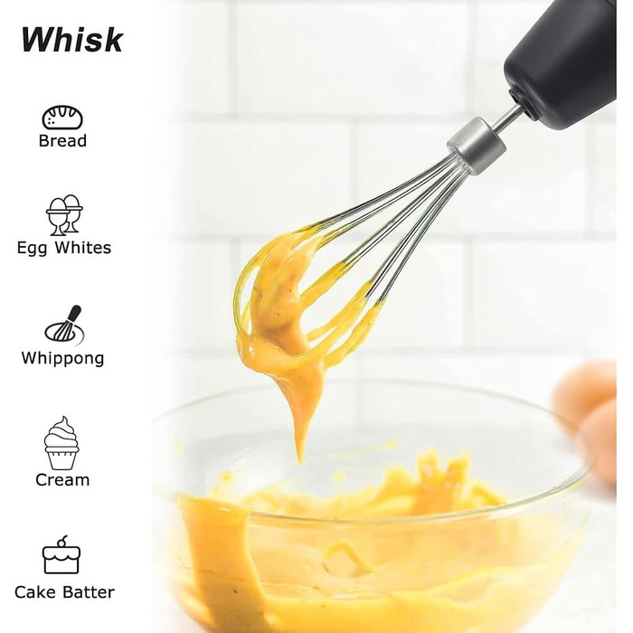 Ручний міксер Black+Decker BXHBA1200E, 1200 Вт, 20 швидкостей, турборежим, 4 леза з нержавіючої сталі, захист від бризок, легкий, ергономічний, повний комплект насадок