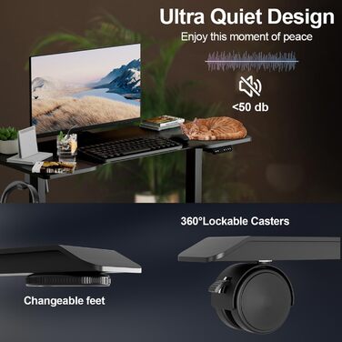 Електричний стіл Sonnewelt 120x60 см, регульований по висоті, з USB-A/C, пам'яттю та захистом від зіткнень, чорний