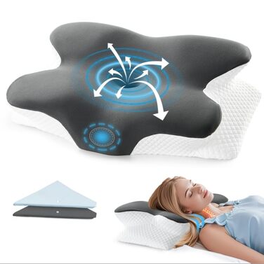 Подушка ортопедична з піни Memory Foam BRO для сну на боці, спині та животі, 60x40x13 см з 2 наволочками