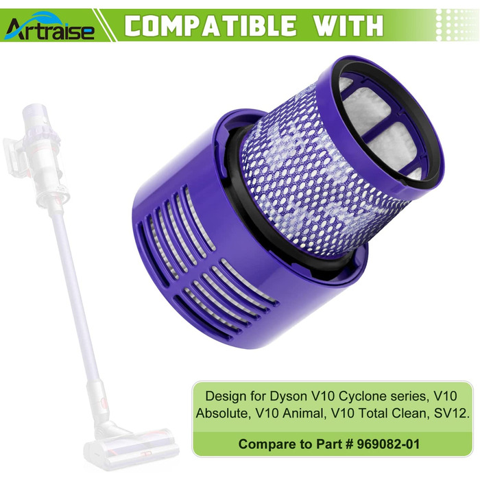 Миючий HEPA-фільтр Artraise V10 для Dyson V10 SV12 Cyclone Animal Absolute Motorhead, 4 шт., змінний фільтр для пилососа, заміна DY-969082-01
