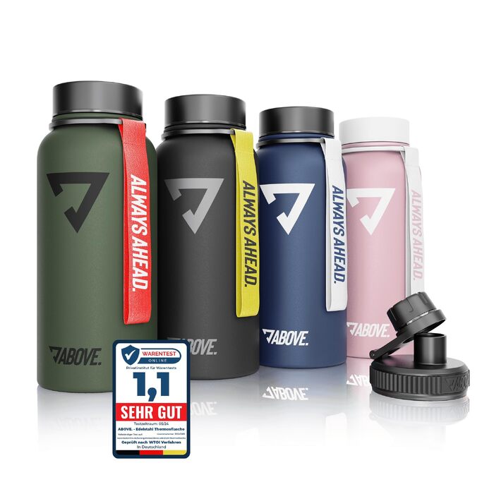 Термозбуля ABOVE з нержавіючої сталі 1л, вакуумний термос для спорту та outdoor, чорна, BPA-free, зберігає тепло до 12г та холод до 24г, герметична