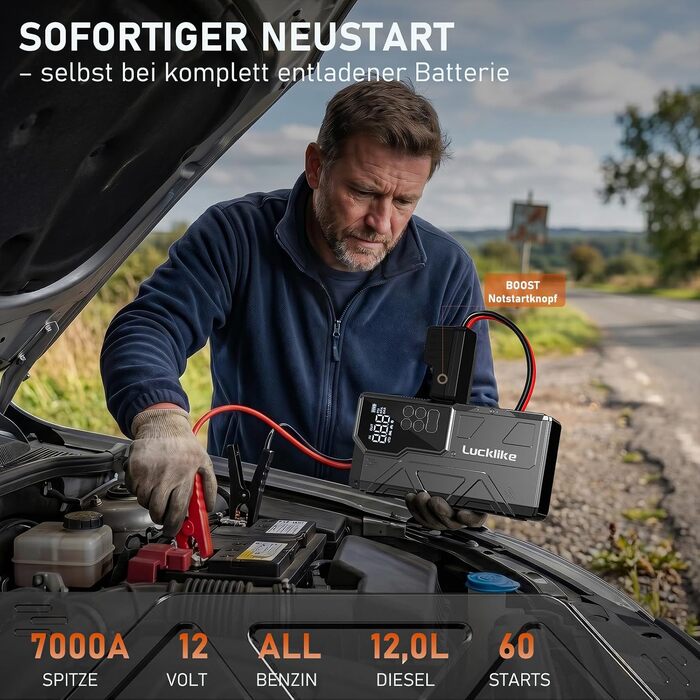 Пусковий пристрій (бустер) 8000А з компресором для шин 150 PSI та автоматичним вимкненням, сріблястий