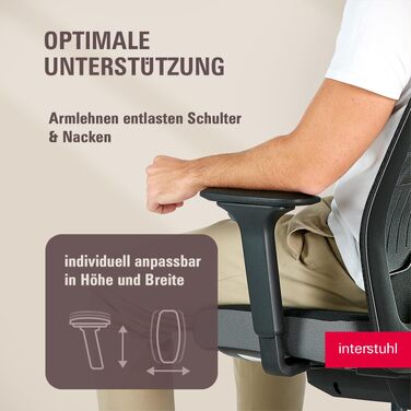 Ергономічне офісне крісло Interstuhl STYLE Air + з синхромеханізмом, 4D-підлокітниками та підтримкою попереку, чорне, Made in Germany