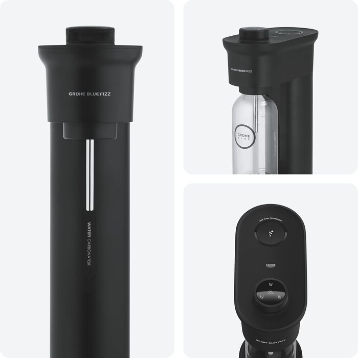 Сифон для газування води GROHE Blue Fizz Starter Set, чорний (3 рівні газування, пляшка 0.85л, порошок для очищення), 31943K00
