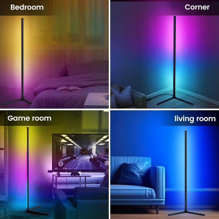 Світлодіодна торшер Riyo з RGB підсвіткою, керуванням через APP та пультом ДК. Торшер у вітальню з 16 млн кольорів та 68+ сценами, синхронізація з музикою