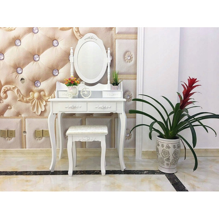 Туалетний столик з дзеркалом та пуфом Care Life, 40 x 75 x 147 см, білий