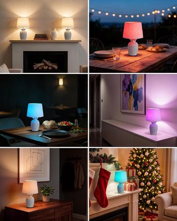 Бездротова керамічна настільна лампа на акумуляторі з пультом керування, бежевий лляний абажур та біла керамічна основа, 35 см