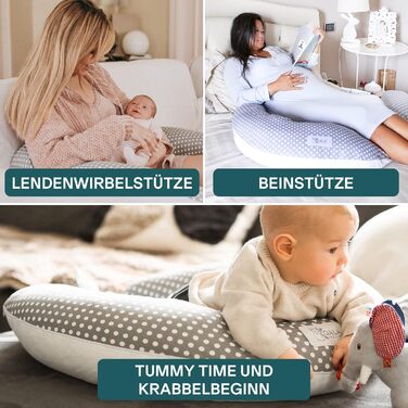 Подушка для вагітних та годування Koala Babycare XXL, для сну на боці, з чохлом із 100% бавовни, медична, для дорослих, сірий з білими точками
