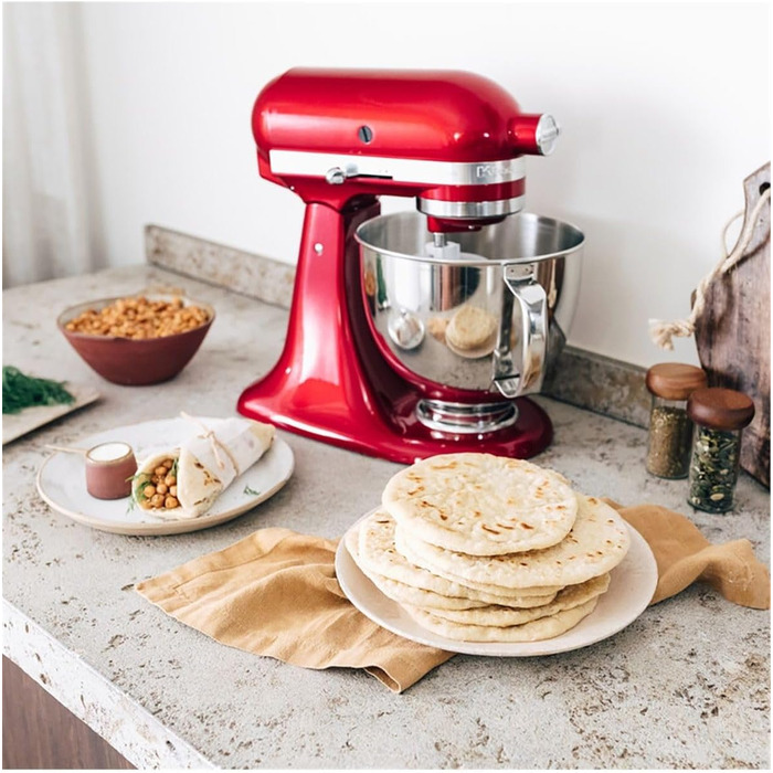 Кухонна машина KitchenAid Artisan — планетарний міксер з 2 чашами та 3 насадками з нержавіючої сталі, 4.8 л, колір: червоний (Liebesapfelrot)