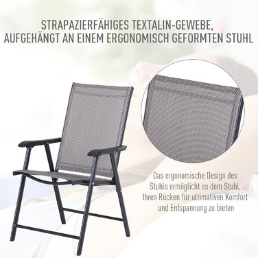 Outsunny Camping Chairs Набір з 2 розкладних крісел Підлокітник Крісло для риболовлі металеве сіре 58x64x94см