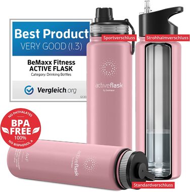 Термос-бутилка з нержавіючої сталі ACTIVE FLASK із соломинкою, 3 кришки, BPA-free, герметична, для газованої води, велосипедна ізотермічна пляшка для води, спорту, дітей, чаю