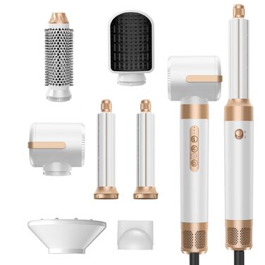 Mogawave Airstyler Pro 1000W – 5-в-1 Фен-щітка, Стайлер для волосся з негативними іонами (біло-сірий)