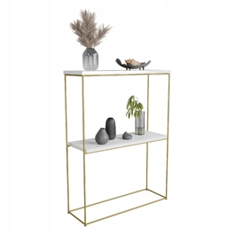 Консольний столик FutuStal, білий глянцевий з золотими елементами, 60 x 80 x 20 см