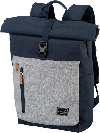 Рюкзак travelite для ручної поклажі, для ноутбука 15,6'', BASICS, дорожній рюкзак Rolltop, 60 см, 35 л, синій/сірий