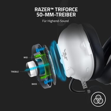 Ігрова гарнітура Razer BlackShark V2 X White — дротова навушники для кіберспорту, 7.1 Surround Sound, 50мм Triforce драйвери, мікрофон HyperClear Cardioid, білий колір