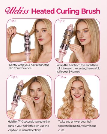 UKLISS Hairstyler 5 в 1: Фен-щітка, стайлер для волосся, плойка, насадки для об'єму та випрямлення (Класичний Рожевий)