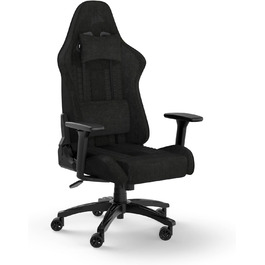 Ігрове крісло Corsair TC100 Relaxed, текстильне, чорне, ергономічне, з подушкою для попереку та знімною подушкою для шиї з memory-піни, регульовані підлокітники, стиль автоспорту