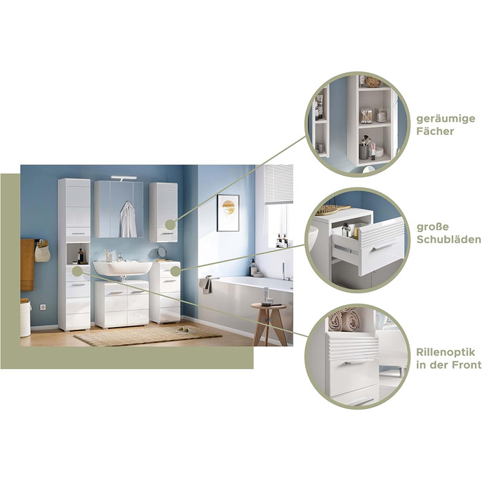 Шафа для ванної кімнати xonox.home Linus X18A9711, білий глянець, 30x182x31 см