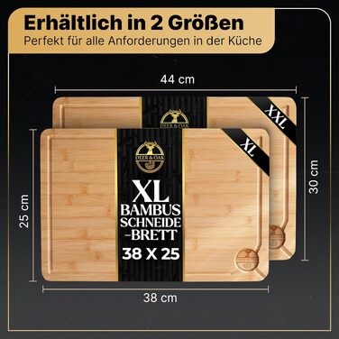 Набір кухонних дощок Deer & Oak з бамбука XXL та велика (43x30 & 38x25 см), попередньо оброблені олією, для м'яса та овочів