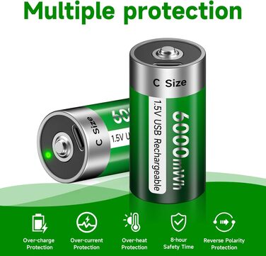 Акумулятори типу C (LR14) 1.5V 6000mWh літієві перезарядні, 4 шт. з USB-C кабелем для швидкої зарядки