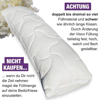 Подушка для сну Traumreiter Visco Gel XL 140x50, ортопедична, для вагітних, довга, з чохлом із бавовни, сірий колір