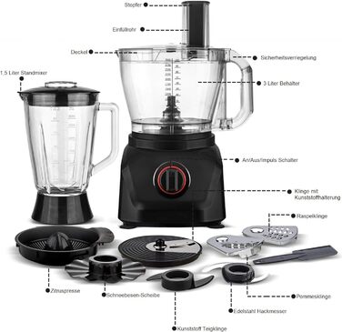 Кухонний комбайн TurboTronic 1900Вт з блендером, 3 л, 1,5 л скляна карафа, терка, цитрус-прес, подрібнювач льоду