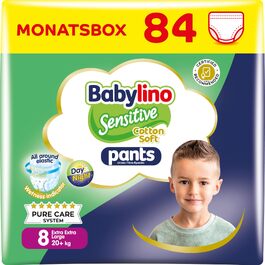 Підгузки-трусики Babylino Sensitive Cotton Soft, розмір 8 (XXL, 20+ кг), гіпоалергенні, 84 шт.