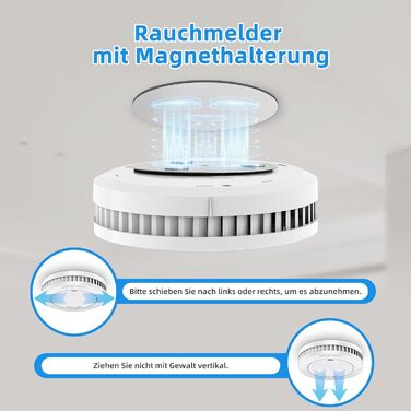 Датчик диму з батареєю на 10 років, сертифікат TÜV Rheinland, магнітне кріплення, 85 дБ, автономний, білий (2 шт)