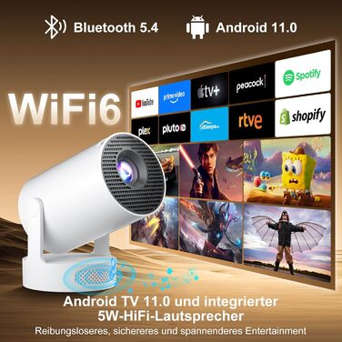 Смарт-проектор Salange Mini Beamer 2026, Android 14, 4K підтримка, WiFi 6, Bluetooth 5.4, портативний міні-проектор для дому та вулиці з автокоррекцією трапеції та поворотом на 270°, чорно-білий