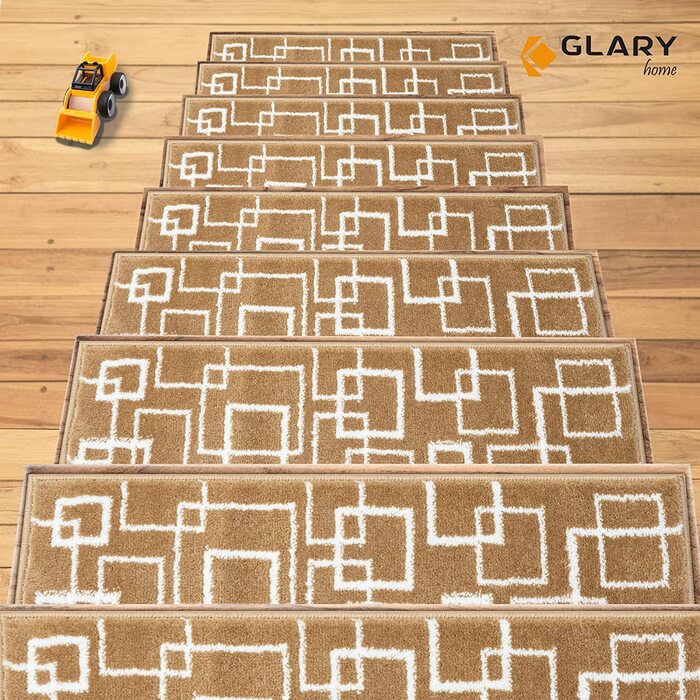 Набір із 15 килимків для сходів Glary Home, самоклеючі, 22×71×1,2 см, квадратний візерунок, біло-бежеві