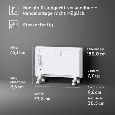 Електрообігрівач STIEBEL ELTRON 2 кВт, конвектор на колесах, для 25 м², енергоощадний, TÜV сертифікат