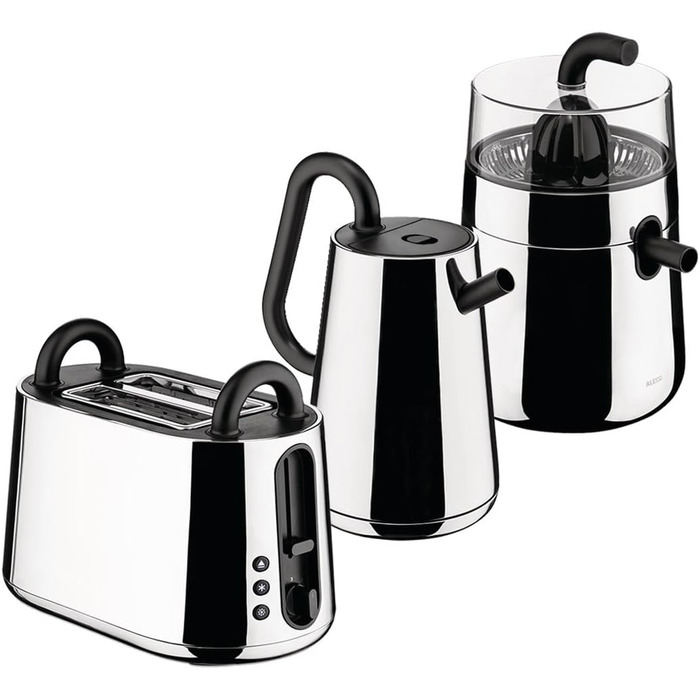 Тостер Alessi Plissé MDL08 W - Дизайнерський тостер з 6 рівнями підсмажування, термостійкий пластик, європейська вилка 850 Вт, чорний